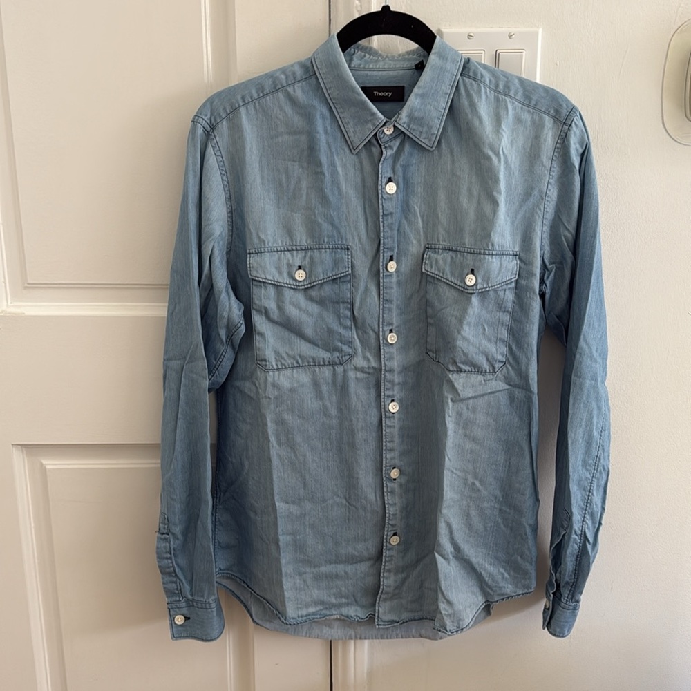Theory Light Blue Button-Up Denim cotton Shirt